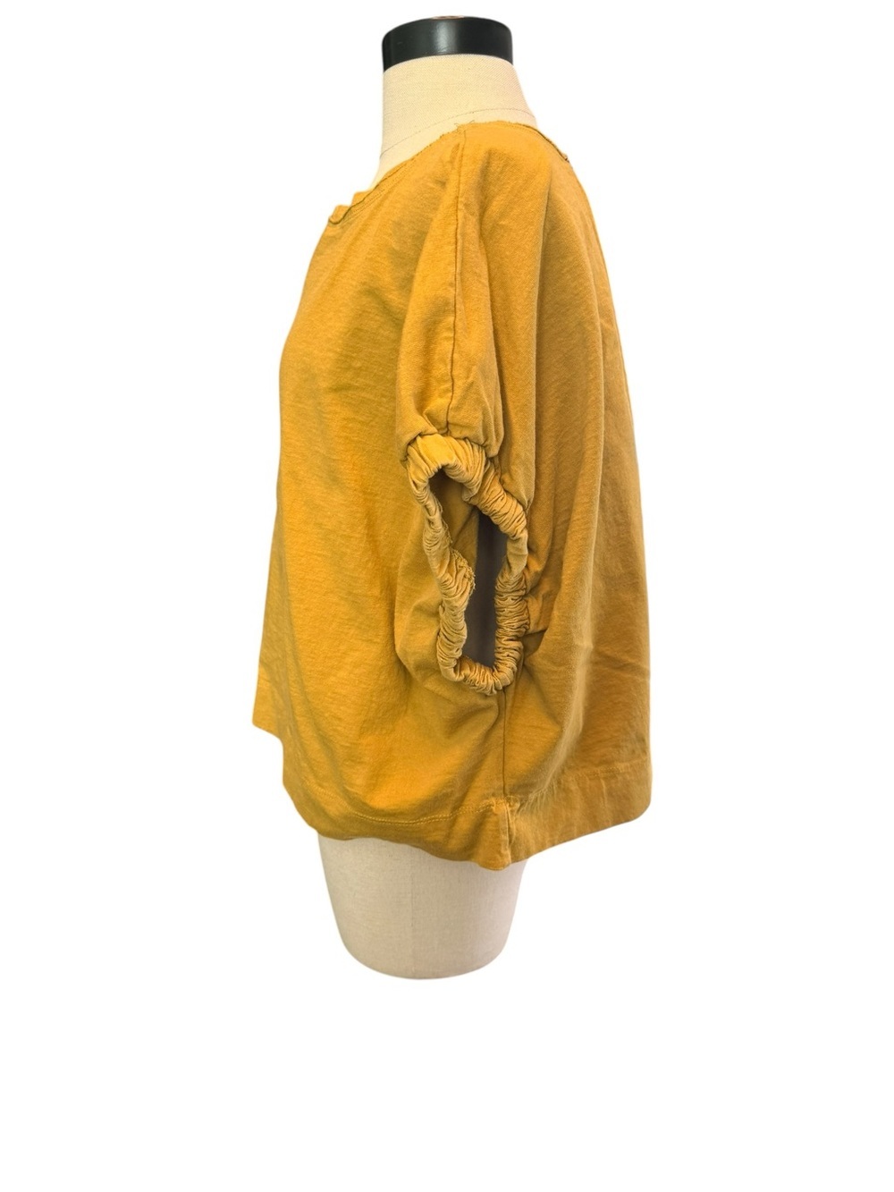 Beach M.M Mustard Yellow Cotton Ruched Sleeve Top Made in USA Size M/M oversized - Picture 3 of 9